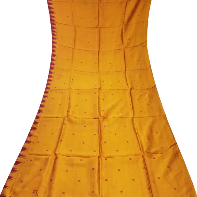 Vintage Marron 100% Pure Soie Tissé à la Main Sari Vestige 3.7m Artisanat Tissu