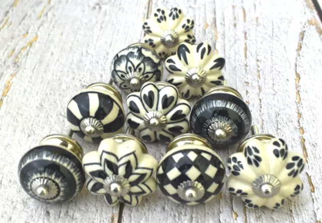 Black and White Ceramic Knobs Kitchen Cabinet Drawer Knobs Hardware Set of 10