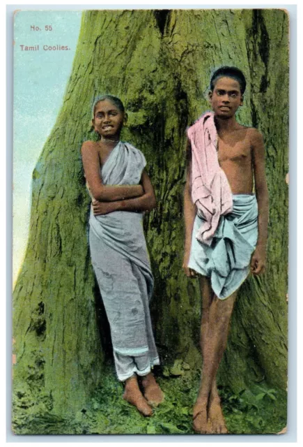 c1910 Two People Under The Tree Tamil Coolies Ceylon/Sri Lanka Postcard