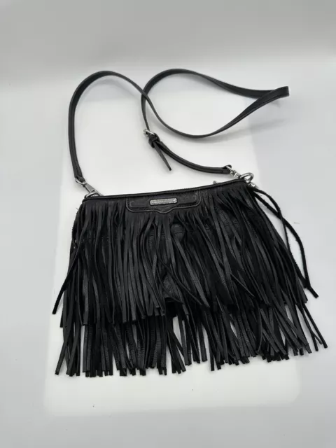 Rebecca Minkoff Finn Fringe Black Leather Crossbody Handbag