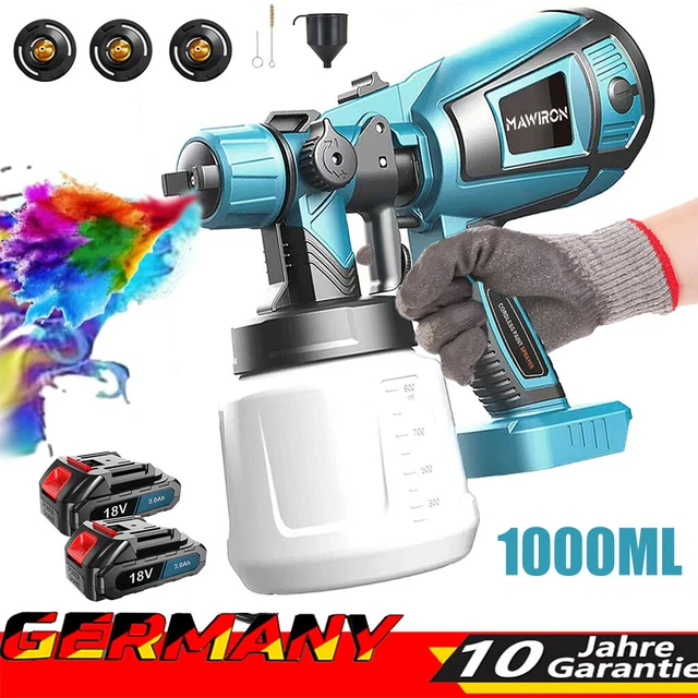 Makita Sprühgerät Akku Akku Farbsprühsystem Set Elektrische Farbspritzpistole Farbspritzgerät Lackierpistole 1000ml 18V Lxt 2x30a Akkuladegert 68799378 Army Painter