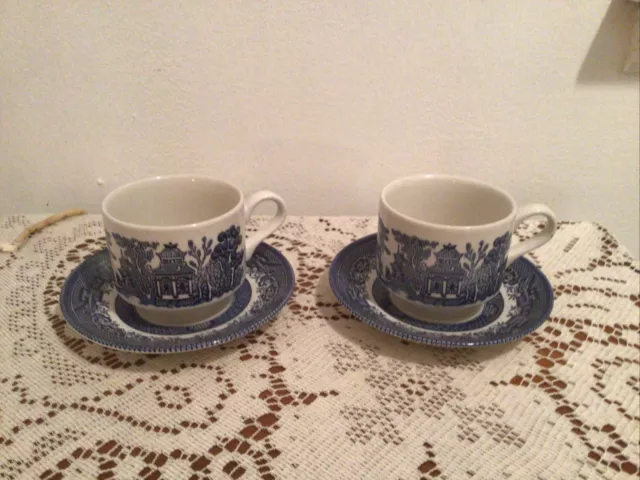 Churchill Vintage 2 Tea Cups And 2 Saucers Made In Staffordshire England
