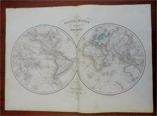 World Map in Double Hemispheres 1846 Delamarche engraved map