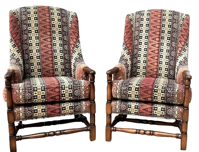 Vintage Bergere Wood Framed Multi Color Stripe Fabric Original Made USA