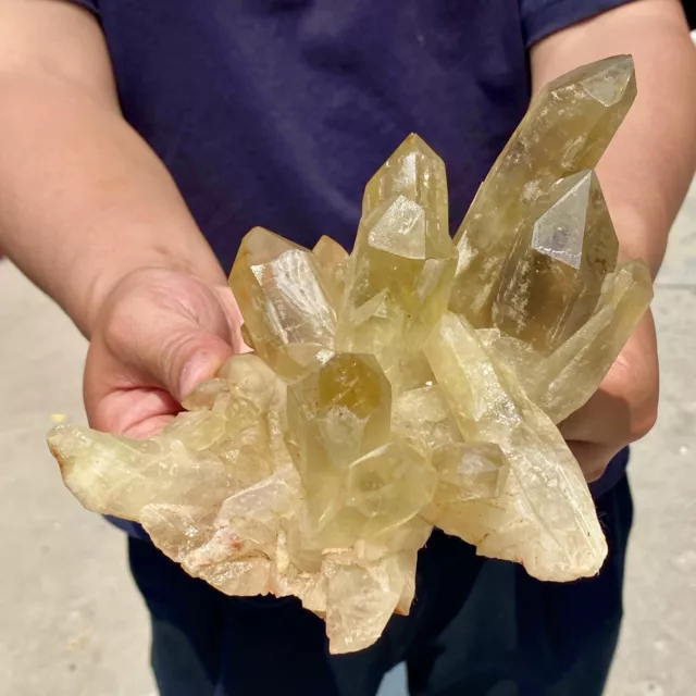2.2LB New Find Yellow Phantom Quartz Crystal Cluster Mineral Specimen Healing-AF