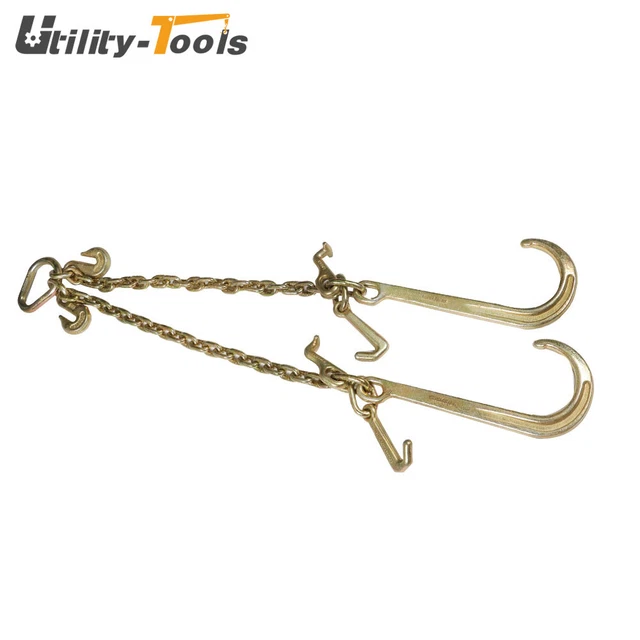G70 Steel Towing Chain Bridle 3/8" X 2' V-Type Tow Chain With 15 Inch J-Hooks Link 2 Inch Legs Gold Tractor Car Wrecker Truck Tie?7800 Lbs Safe Working Load