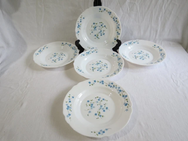 Lot De 5 Assiettes Creuses Arcopal Modèle Myosotis Veronica - Verre Multicouleur Rond Vintage