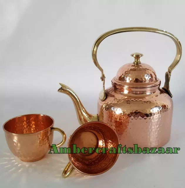Copper Coffee Tea Cups With Kettle Pot, Cooking & Serving Copper Teapot 500 ML