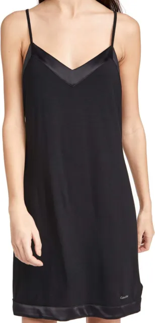 Calvin Klein Women's Modal Satin Lounge and Sleep Chemise, Black, Size XSmall