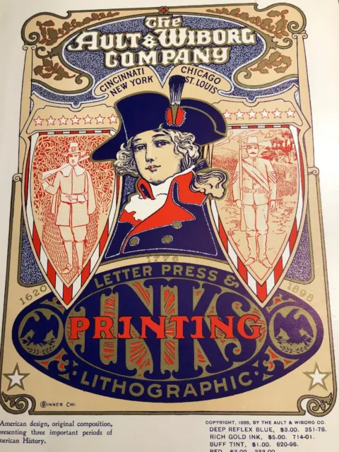 Ault Wiborg Litho Printing INK Poster Sign 1899 Original Art Nouveau Patriotic