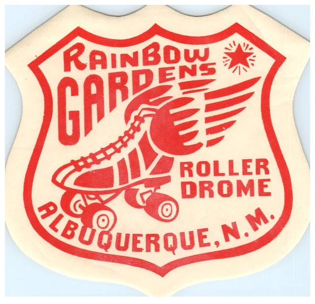 VINTAGE ROLLER SKATING Rink Sticker Decal Rainbow Gardens Albuquerque