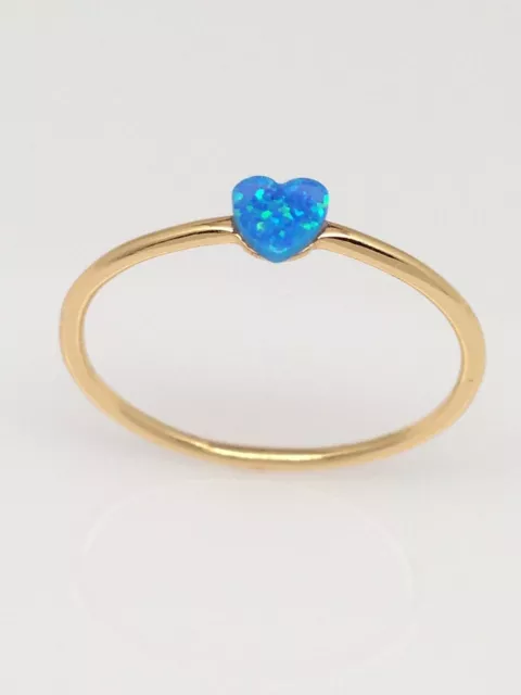 Dainty Blue Opal Heart Ring 925 Sterling Silver Tiny 4mm Size 5 6 8 Gold Plated