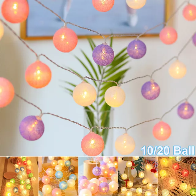 10/20LED Cotton Ball String Fairy Lights Garland Christmas Wedding Party Decor