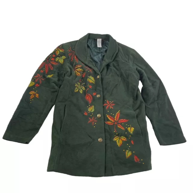 Bob Mackie Wearable Art Petit Automne Feuilles Broderie Veste Polaire