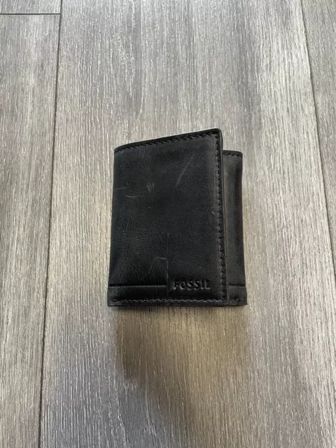 Vintage Fossil Genuine Leather Men's Trifold Wallet Black Classic Ultra Soft