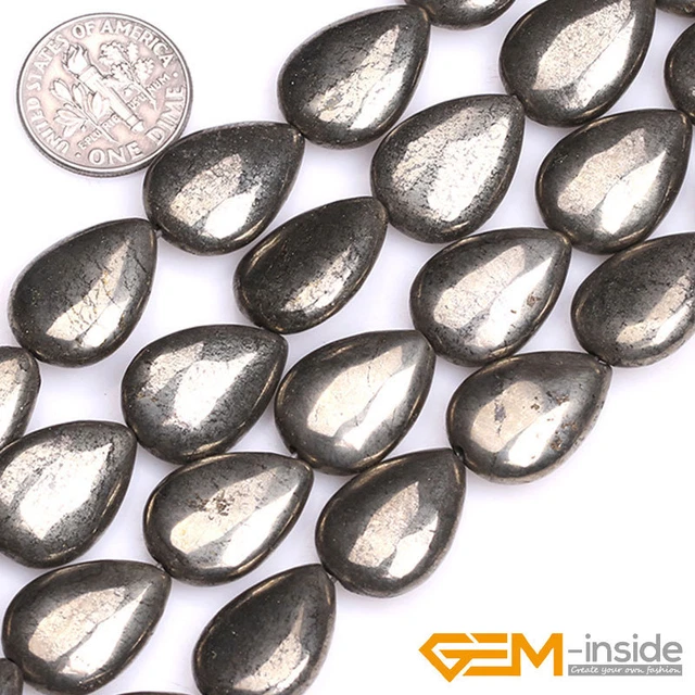 Silver Gray Pyrite Gemstone Teardrop Loose Beads For Jewelry Making Strand 15"