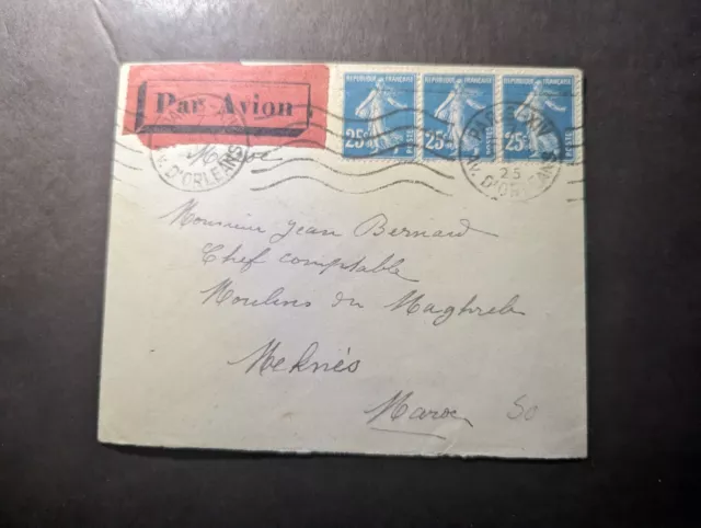 1925 France Airmail Cover Paris XIV to Meknes Maroc French Morocco