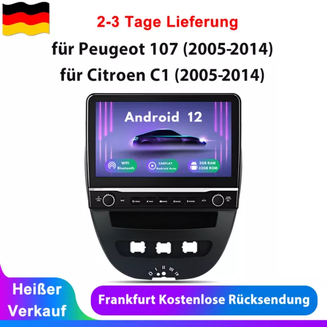 10.1" Android12 Autoradio Carplay Für Peugeot 107 05-2014 GPS BT DAB+ WiFi 2+32G