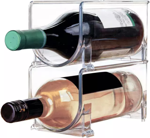 Stackable Wine or Bottle Storage Each Rack Holds 1 Bottle, 2 Pack - Clear