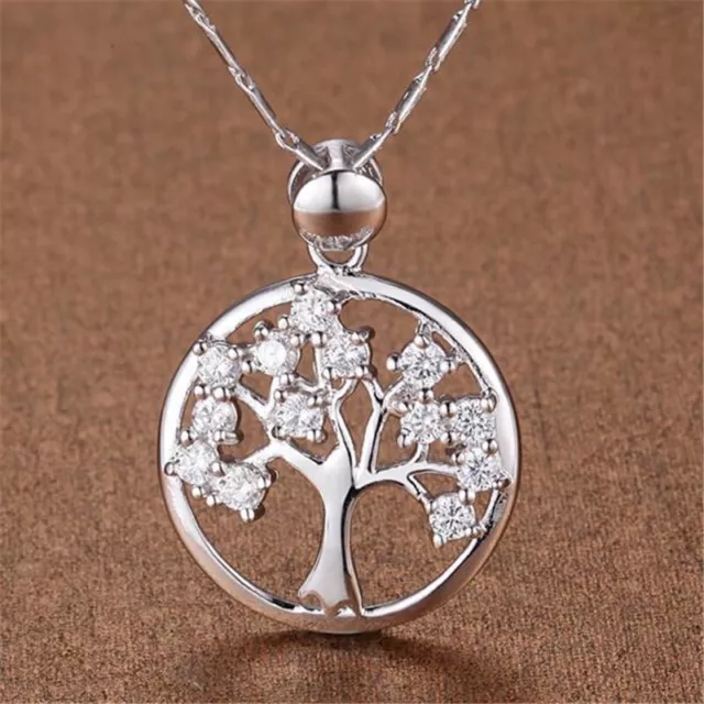 925 Silber Halskette Medaillon Zirkonia Lebensbaum Damen Anhänger  Silberkette