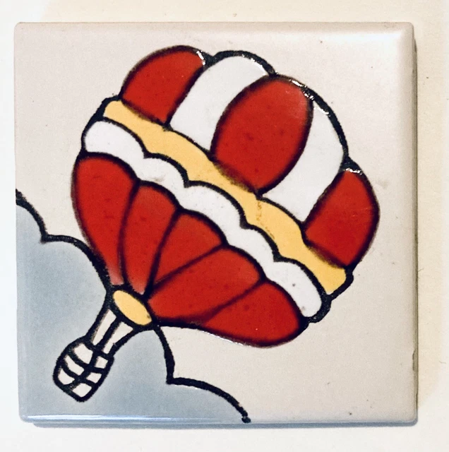 ITALY Mid-Century Modern Pottery Tile Vintage 50s Retro Cute Hot Air Balloon MCM