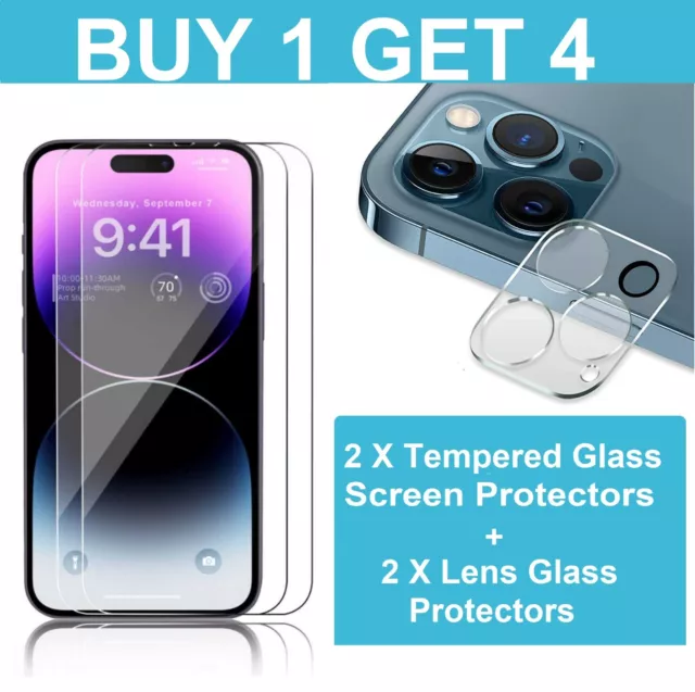 Tempered Glass Screen & Lens Protector For iPhone 14 13 12 11 Pro Max Mini Plus