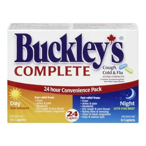 BUCKLEY'S COMPLETE 24 Extra Strength COUGH COLD & FLU CAPLETS DAY NIGHT Canada