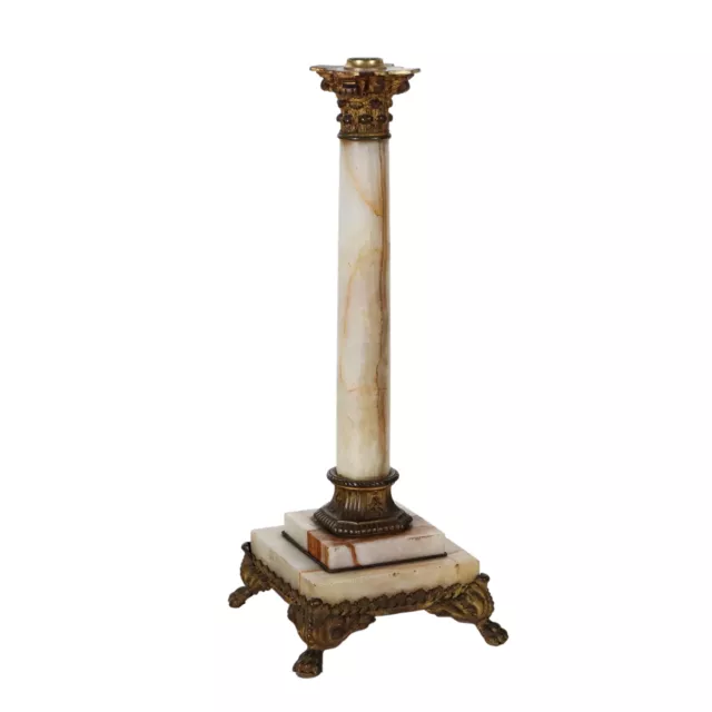 Colonne Ancienne '900 Bronze Doré Ciselé Onyx Pieds Ferines