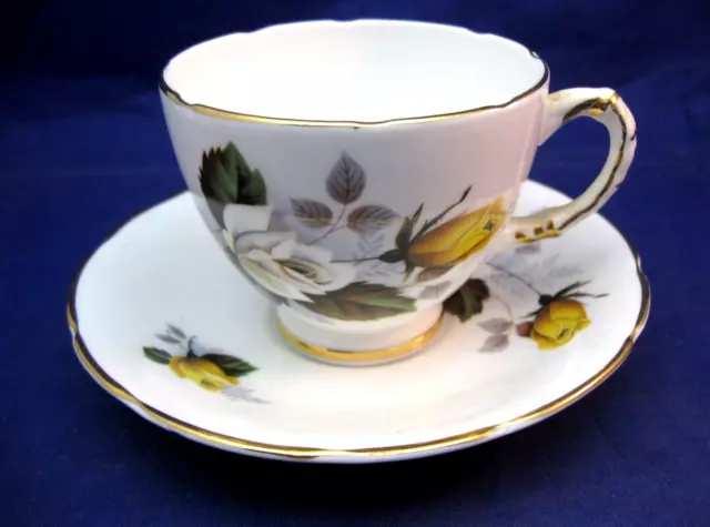 Vintage Delphine Bone China Tea Cup Saucer - England - Yellow & White Roses