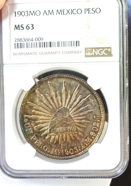 Beautifully Toned Mexico One Peso 1903 MO AM NGC MS 63