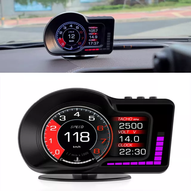 Car HUD OBD+GPS Dual System Gauge 6 Alarm Functions Accelerated Test Brake Test