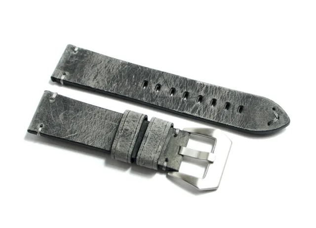 Cinturino orologio pelle kudu antichizzato grigio ecru fatto a mano 24mm vintage