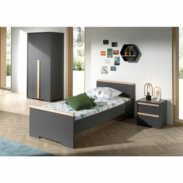 Paris Prix - Pack - Lit Enfant, Chevet & Armoire "london" Gris Anthracite