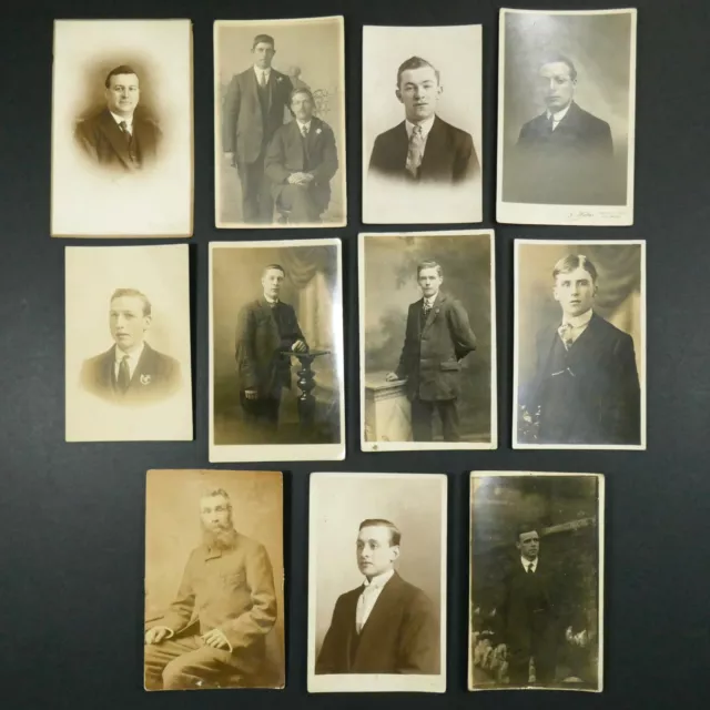 Job Lot 10 Real Photo Postcards. Portraits of men in suits & ties. Circa 1910s.