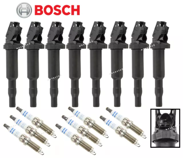 Bosch OEM Ignition Coil & Spark Plug Double Platinum (8set) for BMW V8 5 7 X5 X6