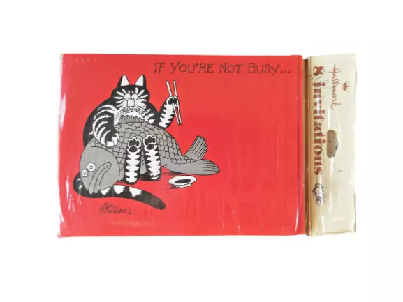 NEW Kliban Invitation Cards Pkg 8 Hallmark If You're Not Busy Come on Over 1982