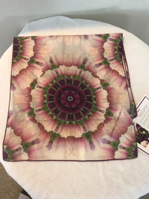 Mandala Art 100% Habotai Silk Scarf by  Donna Bearden  L- 55”x 14 W Tulips