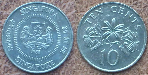 10 Cents Münze. Singapur / Singapura / Singapore (1988)