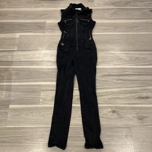 Y2K House Of Dereon Beyonce Denim jumpsuit Coveralls 28x34 Zipper Vintage black