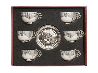 Turkish Lux Tea Coffee Saucers 12 piece  Cups Set Multicoloured Silver Colour