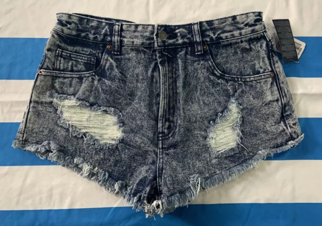 Womens Juniors Forever 21 Blue Jean Cut Off Shorts Size 29 NWT Factory Distress