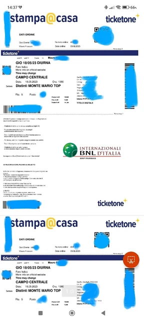 Biglietti Internazionali Atp Tennis Roma 2023 Diurno 18/05/23 C. Centrale Quarti