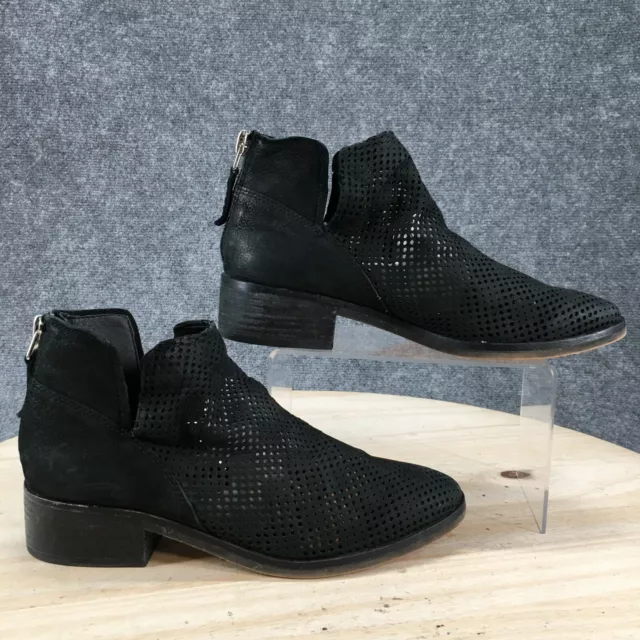 Dolce Vita Boots Womens 9 Ankle Booties Black Leather Block Heels Zip Perforated