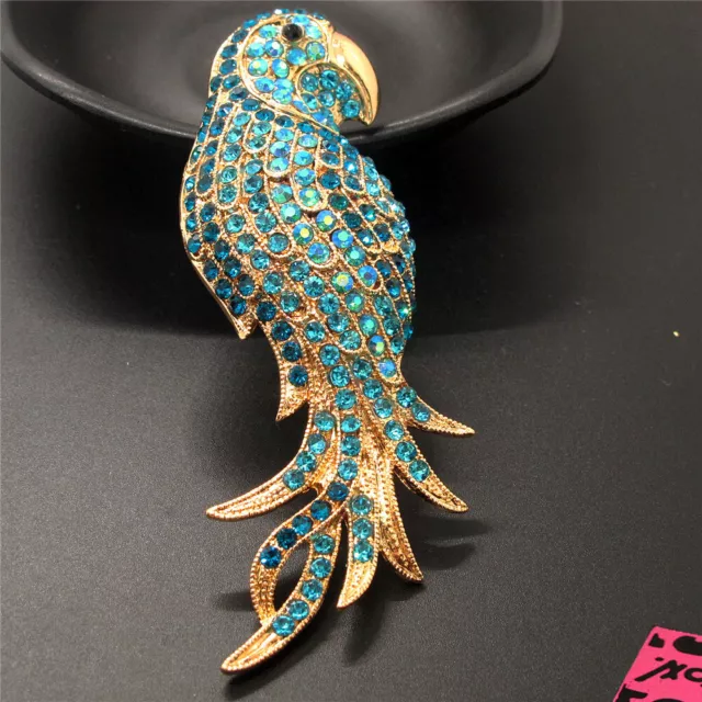 Blue Bling Crystal Parrot Rhinestone Fashion Lady Charm Women Brooch Pin Gift