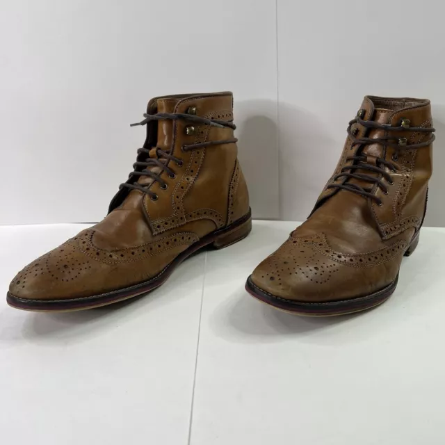 Johnston & Murphy Brown Tool Leather Western Wingtip Cap Toe Conrad Boots-9.5M