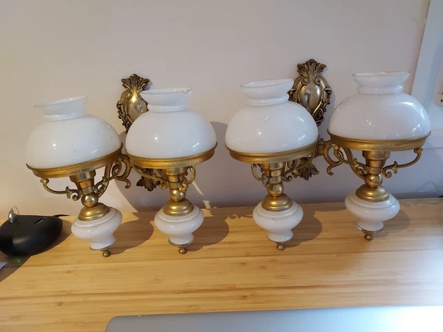 Lot De 2 Appliques Murales Art Déco Années 1960 – Laiton, Cuivre, Verre