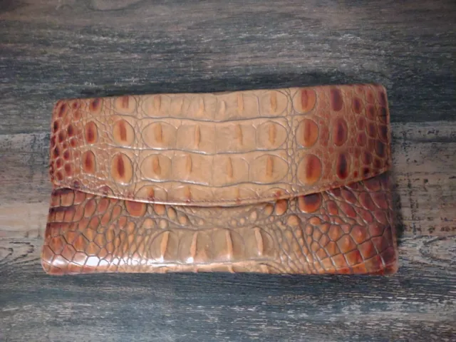 Brahmin Wallet Women Checkbook Card Change Croc Embossed Tri-Fold Leather