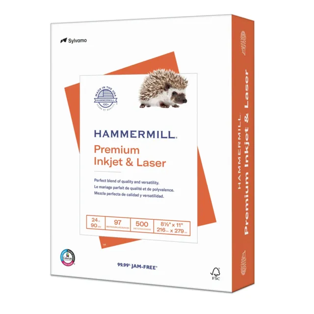 Hammermill Printer Paper Premium Inkjet &Laser Paper 24 Lb Ink 8.5 x 11 - 1 Ream