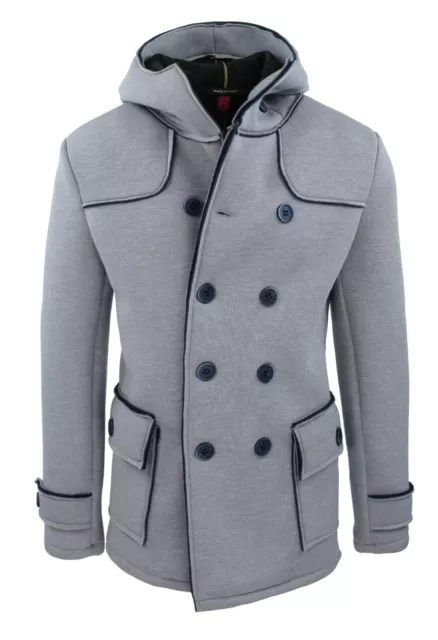 Cappotto giacca uomo grigio doppiopetto slim fit giubbotto inverno con cappuccio