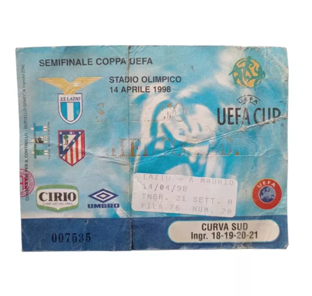 *HH* Biglietto Semifinale 1998 Coppa Uefa Ticket Calcio Football Lazio Atletico